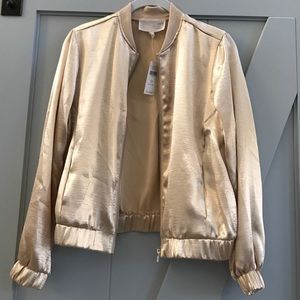 SOLD Anthro Gold satin bomber jacket