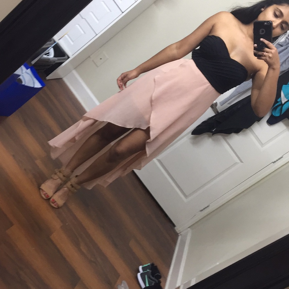 Black & Blush High-Lo Strapless Dress