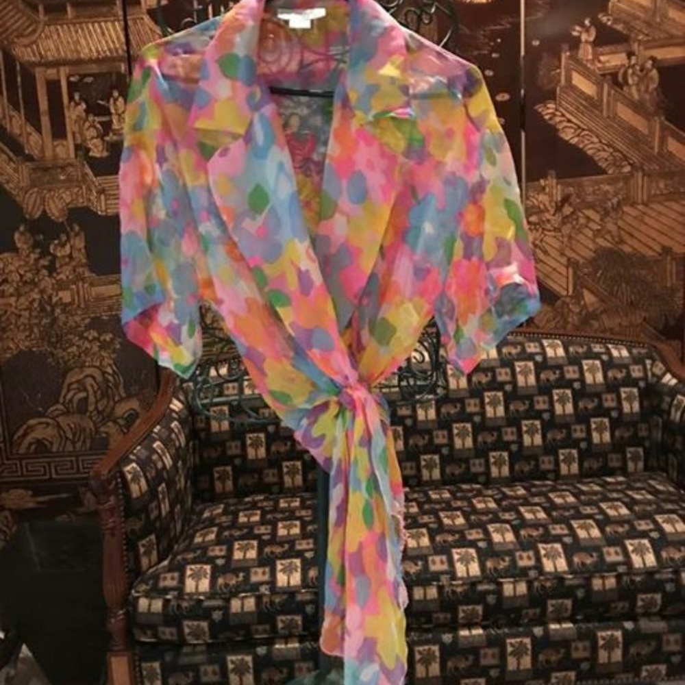 UNGARO Silk Floral Bodysuit Blouse