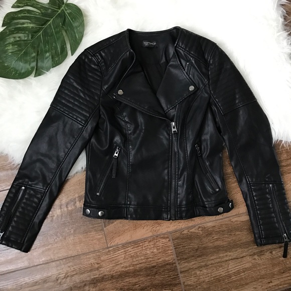 Topshop • Vegan Faux Leather Moto Biker Zip Jacket - Picture 2 of 8
