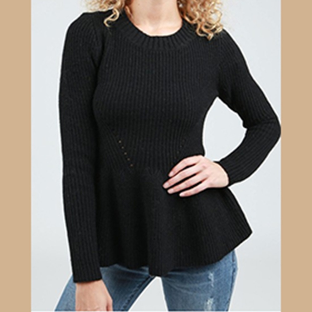 Long Sleeve Peplum Black Sweater