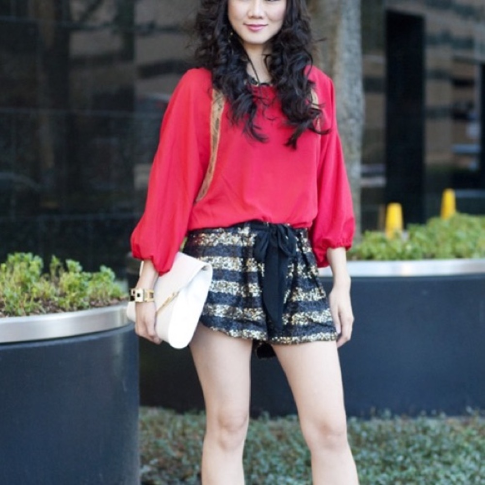MM Couture Black and Gold Sequin Shorts