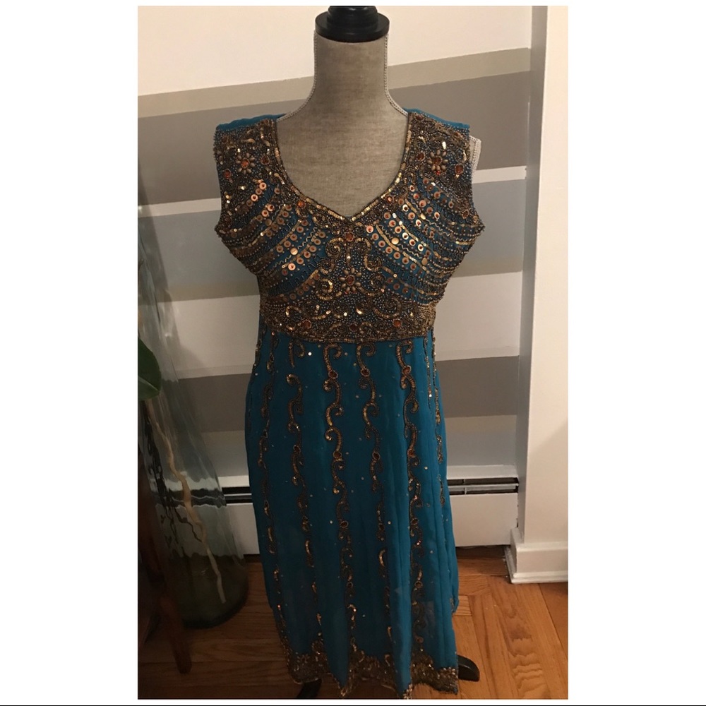 Made in India Embellished Dress in Teal Blue