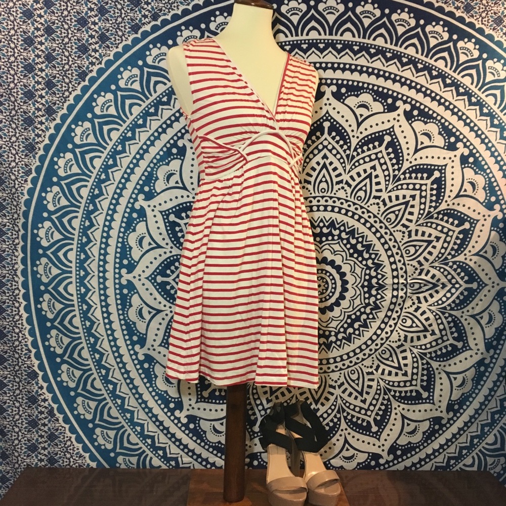 Zara Collection Size Large Red White Stripe Dress