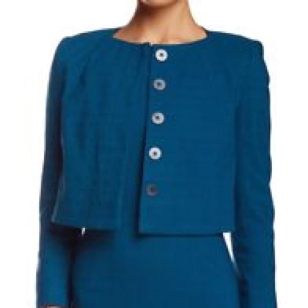 Zac Posen Teal Cropped Jacket with Button Detail