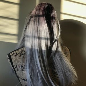 Dark brown grey fade wig