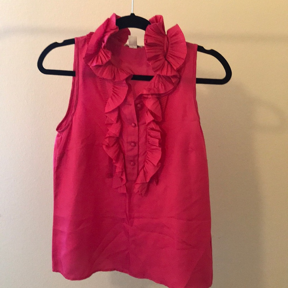 J crew - pink silk ruffle sleeveless blouse