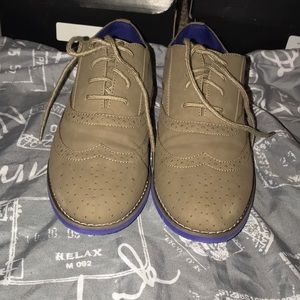 Blue and tannish green flats