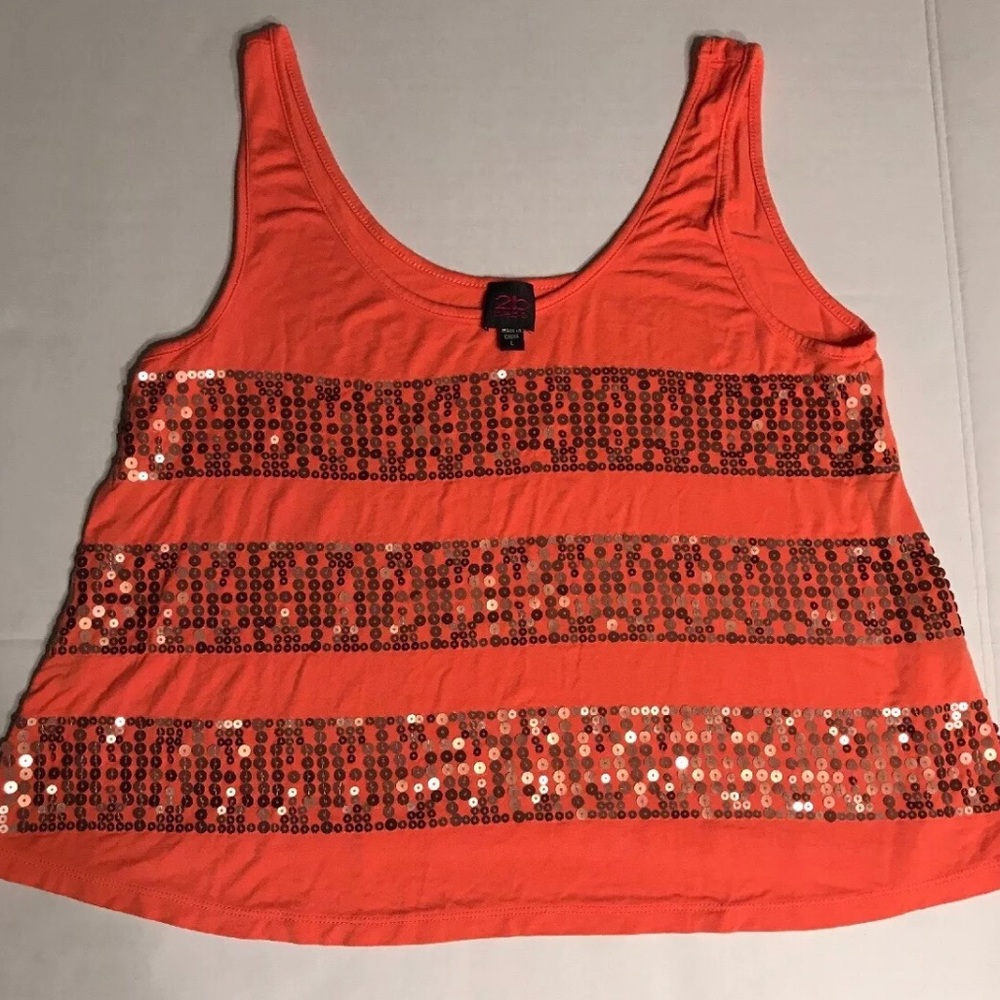 2B Bebe Sz Large Sequin Crop Tank Top Coral