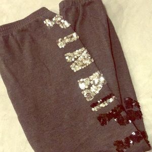 Gray sweatpants sequin pink