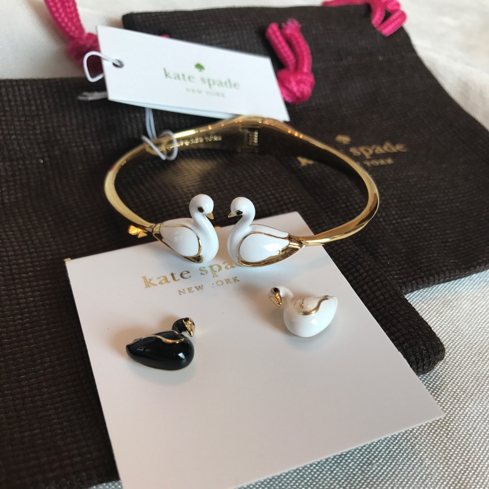 Kate Spade Swan Bracelet Bangle and Studs