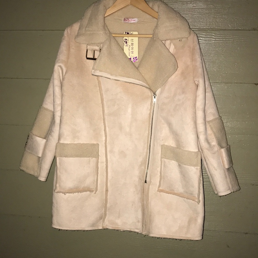Cream Suede Jacket Coat Shearling? Lined Zip Front