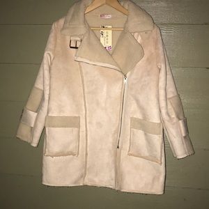 Cream Suede Jacket Coat Shearling? Lined Zip Front