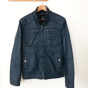 X-ray Jeans Moto Blue Faux Leather Zip Jacket