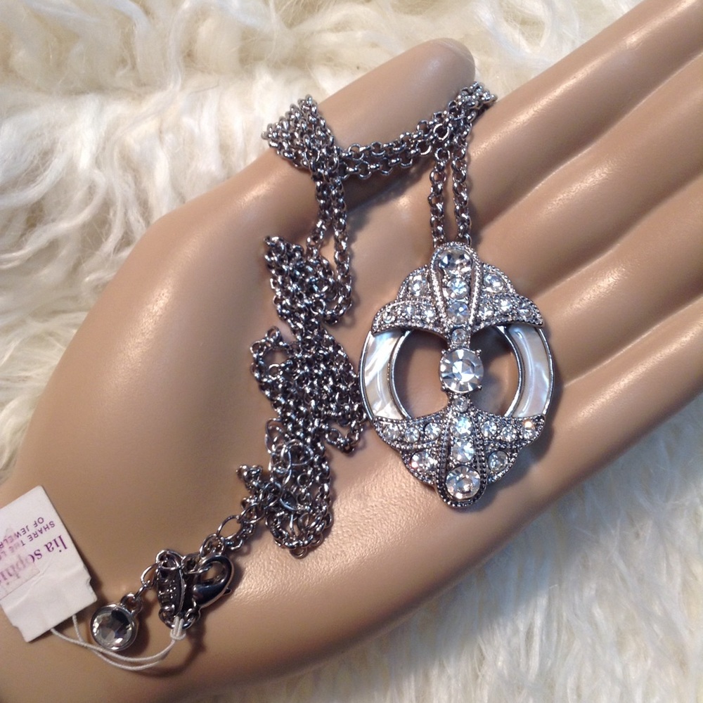 Lia Sophia Mother Of Pearl Crystal Necklace NWT.