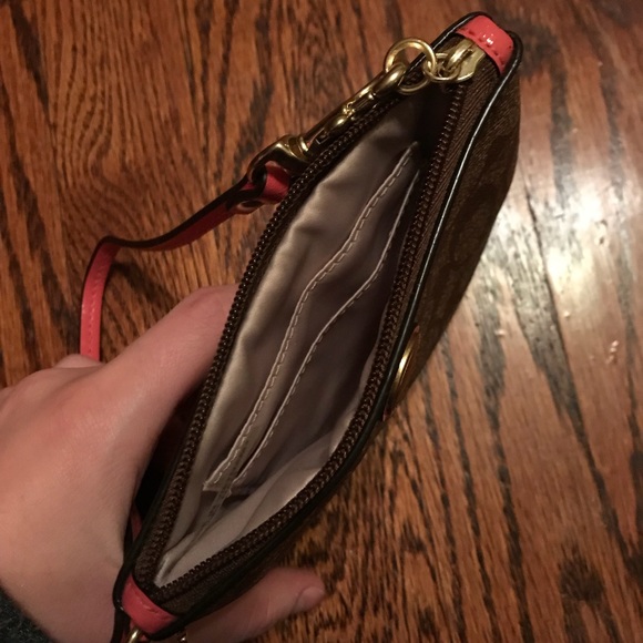 Coach wristlet•brown and coral pink•new - Picture 2 of 2
