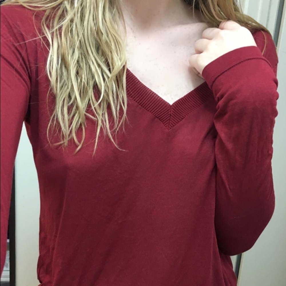 Zara Red Long Sleeve V Neck Top