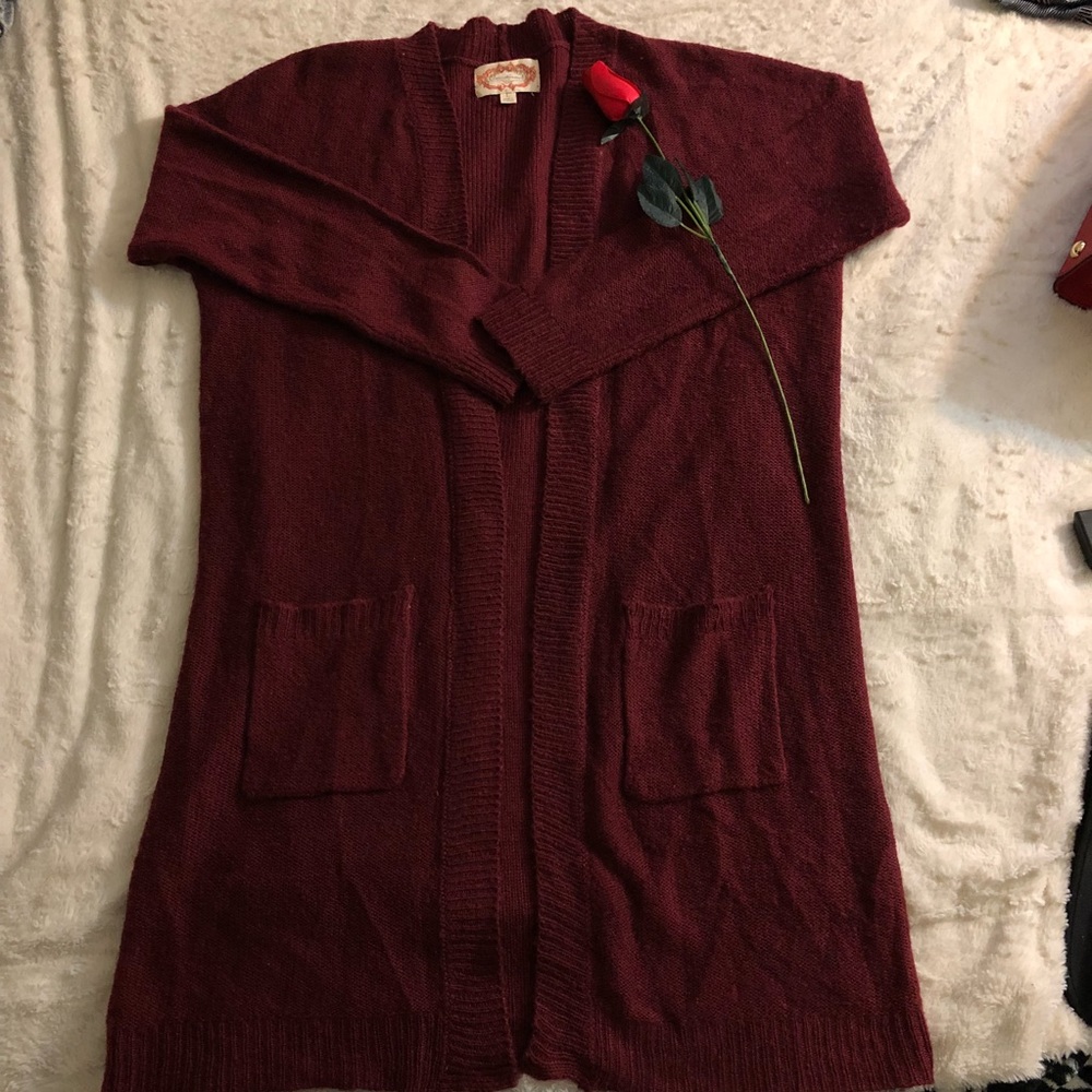 Long burgundy cardigan!