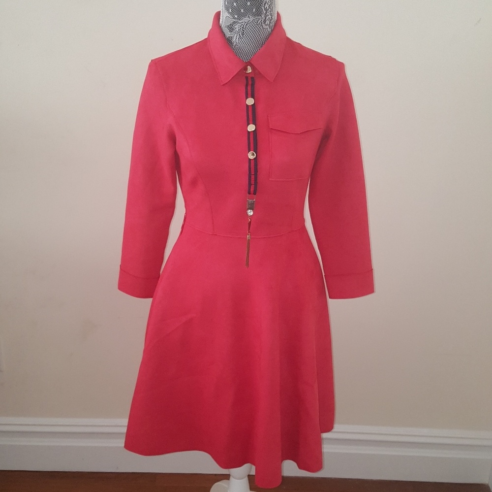 Suede Dress With Red & Blue Stripes