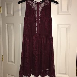 For Love and Lemons Lace/Mesh Burgundy Dress