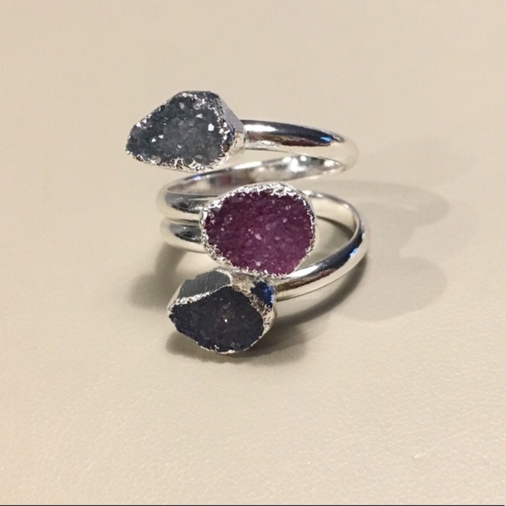 Silver Plated Druzy Crystal Ring