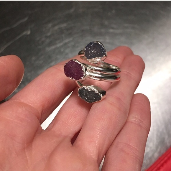 Silver Plated Druzy Crystal Ring - Picture 3 of 4