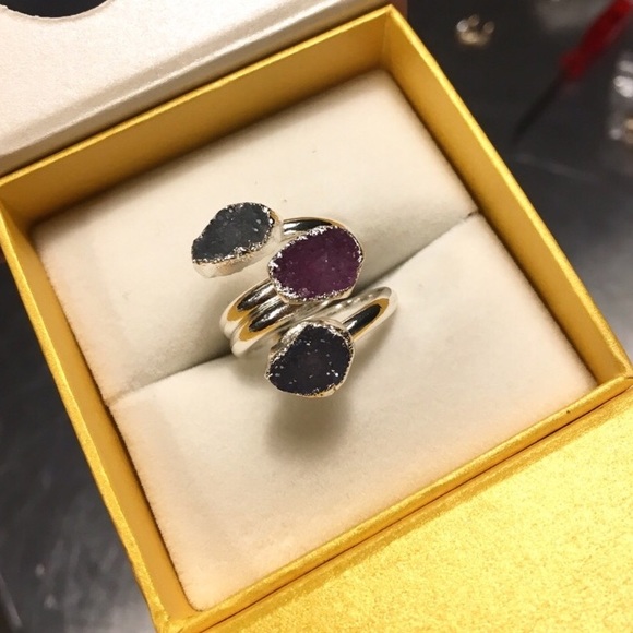 Silver Plated Druzy Crystal Ring - Picture 4 of 4