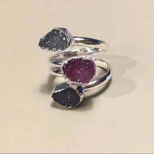 Silver Plated Druzy Crystal Ring