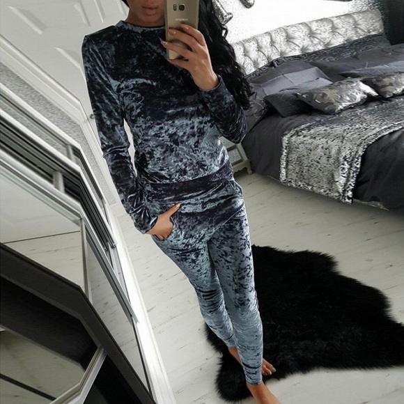 Sexy Health Grey Faux Velvet Two Piece Casual Set - Picture 2 of 8