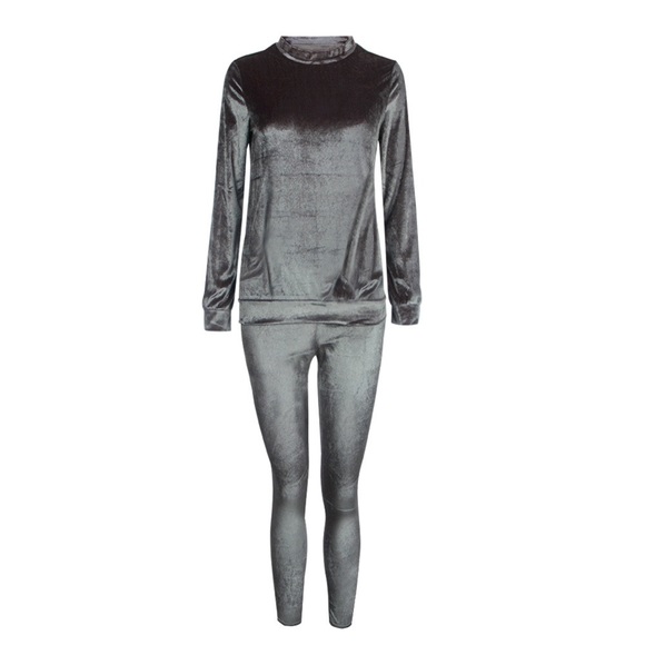 Sexy Health Grey Faux Velvet Two Piece Casual Set - Picture 5 of 8
