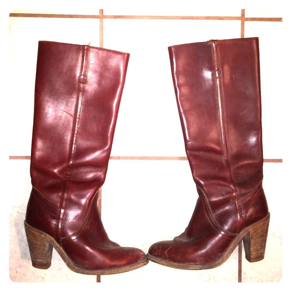 Genuine leather red tall Frye boots size 8