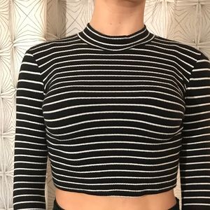 Striped mock neck crop top