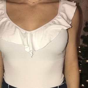 Aritzia White Ruffle Body Suit