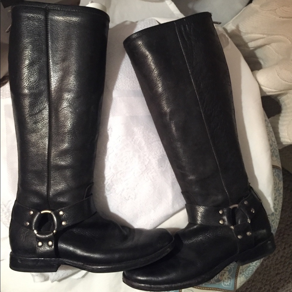 Frye’s Black Leather Harness Boots