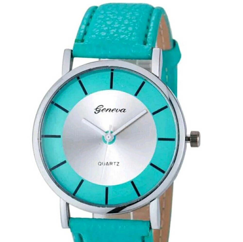 Aqua green and Silver Watch with Aqua band