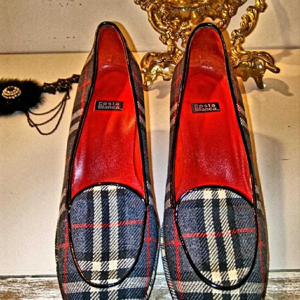 Costa Blanca Plaid Loafers heel Size 7