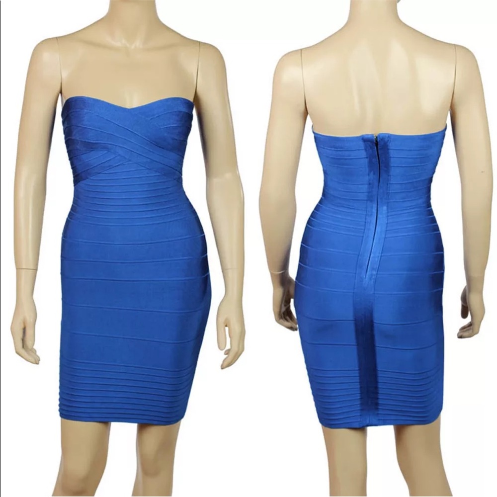 Blue strapless bodycon dress