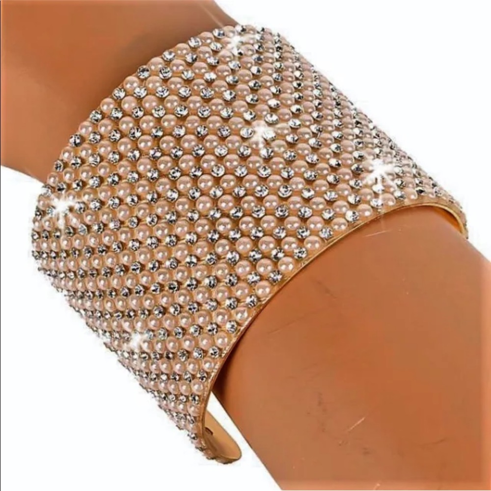 Pearl and Rhinestone wide cuff bracelet