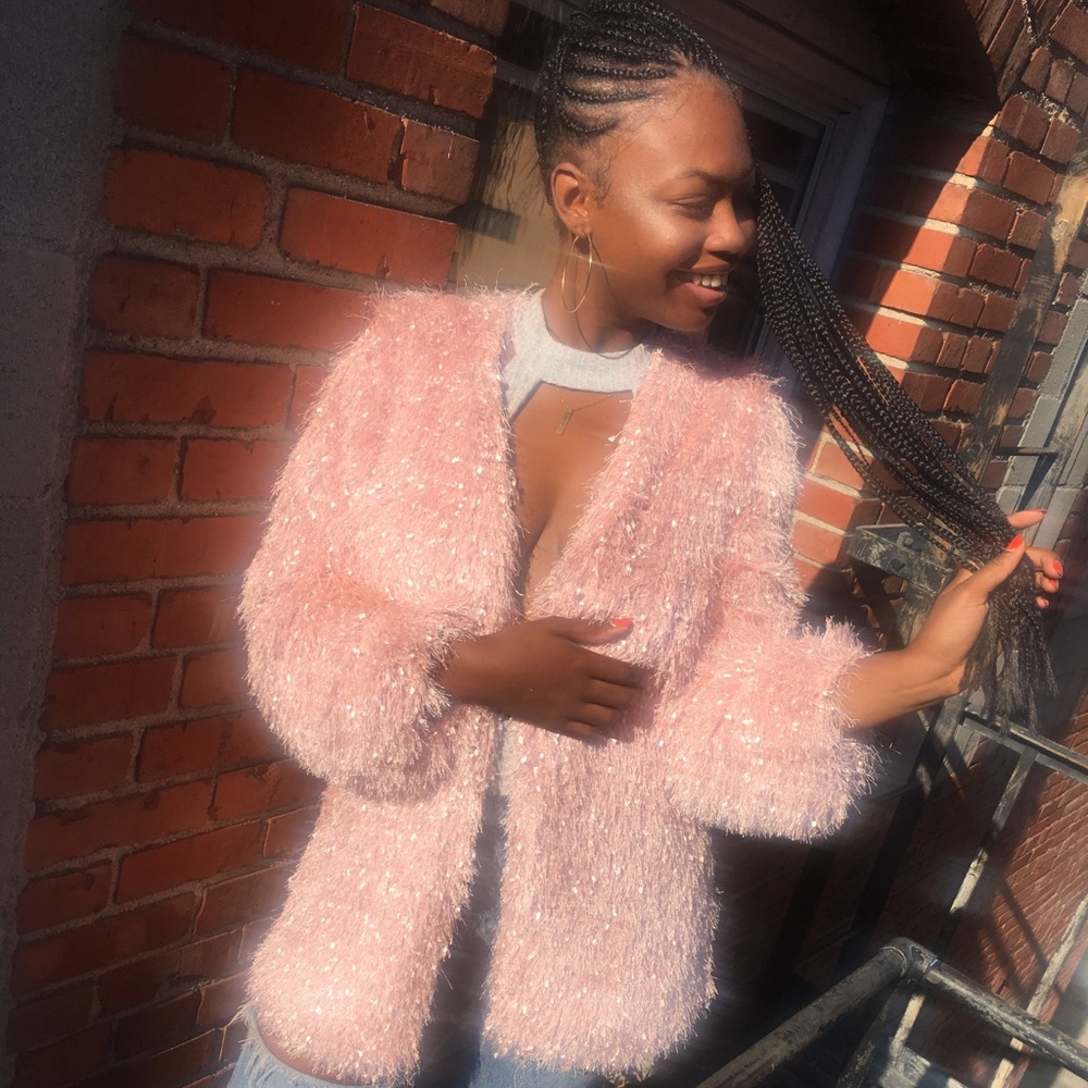 Faux fur pink coat