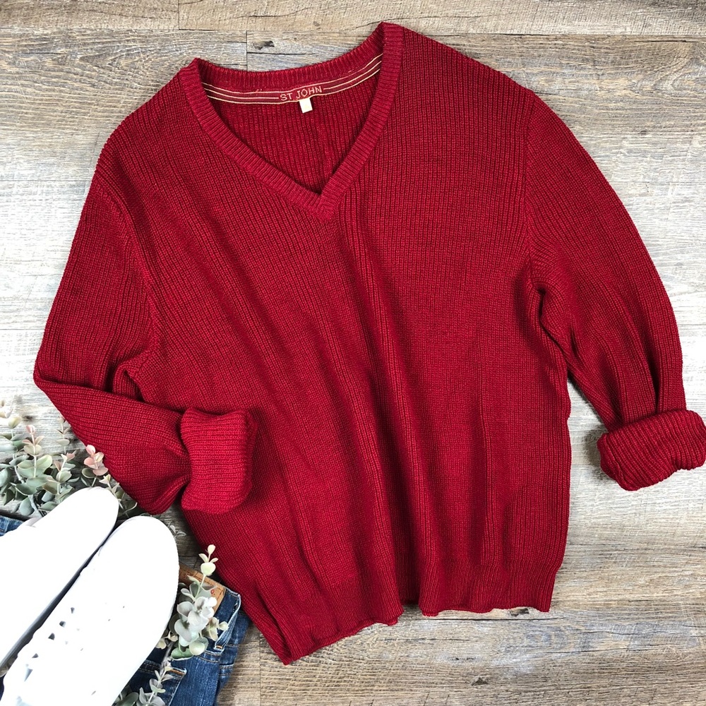 Red Vintage Oversized V-neck St John Sweater