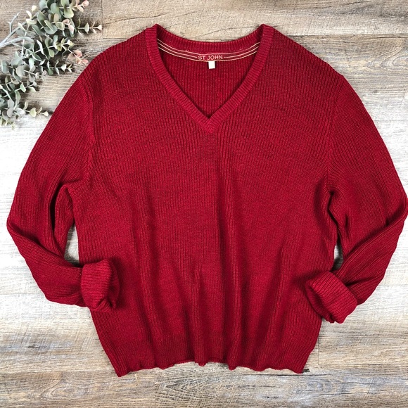 Red Vintage Oversized V-neck St John Sweater - Picture 2 of 8
