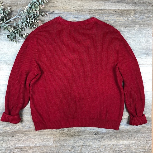 Red Vintage Oversized V-neck St John Sweater - Picture 3 of 8