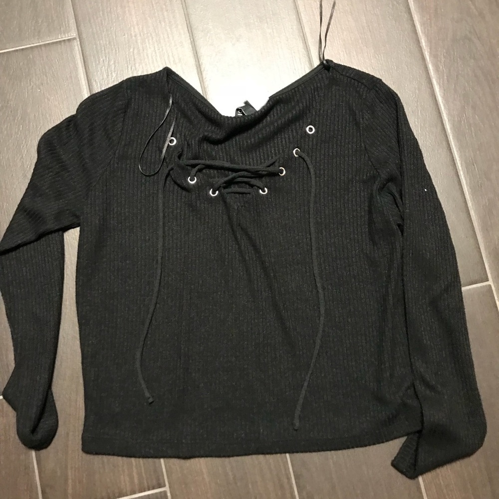 Lace up crop sweater