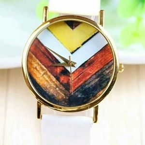 Aztec Style watch with White faux Leather band.