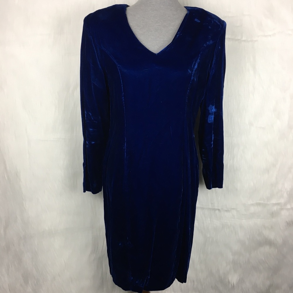 Vintage Navy Blue Crushed Velvet Sheath Dress