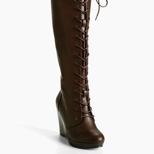 Torrid Brown Wife Calf Lace Up Wedge Boots