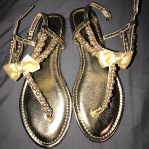 Gold Sandals with Pearl Detailing