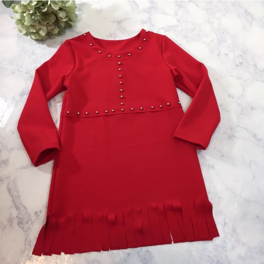 New Toddler Girls red Fringe Studded Dress 3/4T