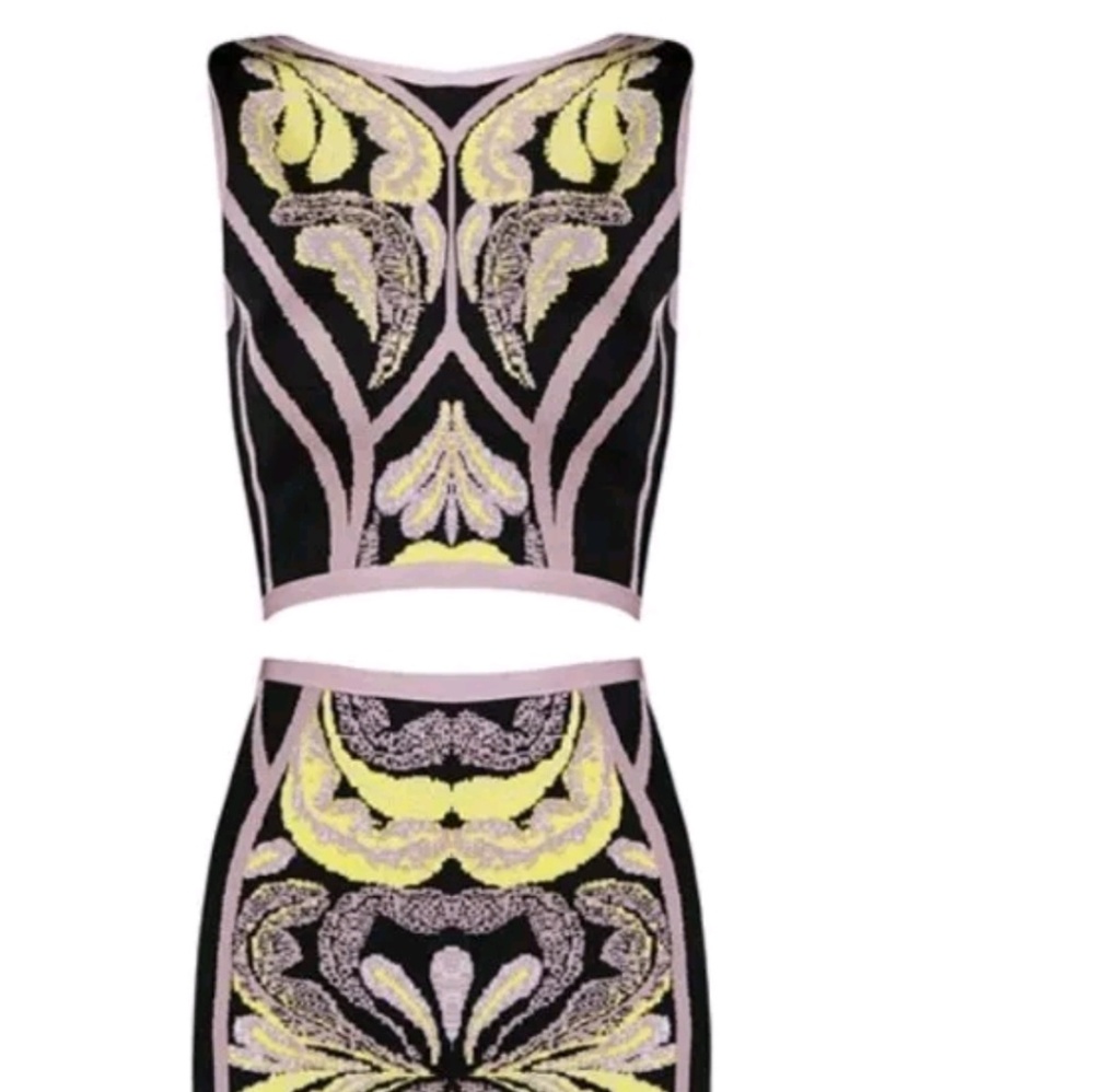 Crop Top Pencil Skirt Bandage Jacquard Knit sz L