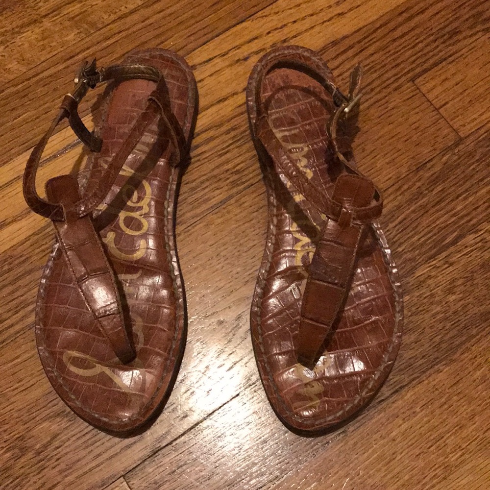 Sam Edelman Gigi Sandals Tan Brown Leather T Strap
